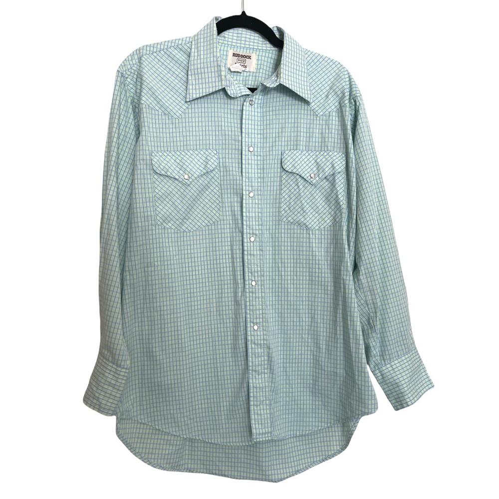 Vintage Ruddock blue and green checked Pearl snap long sleeve western button up